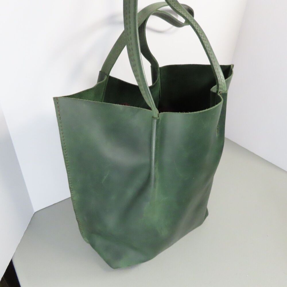 Old Town Leather Green Handmade Tote Bag Women's Shoulder Bag Minimalist Leather